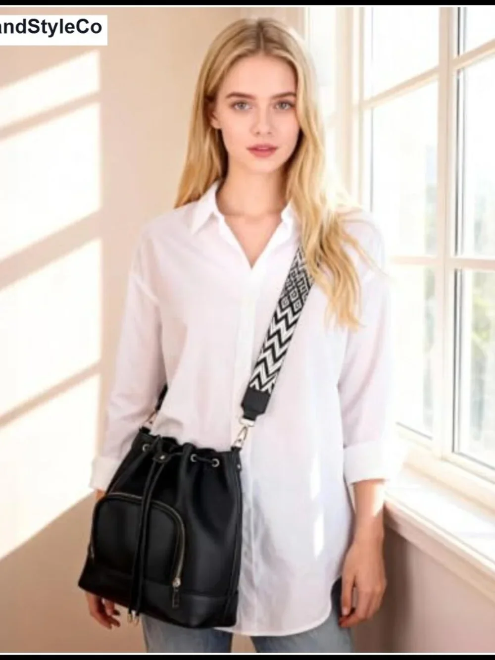 Faux Leather Bucket Crossbody Bag Adjustable Strap Hobo Handbag Women